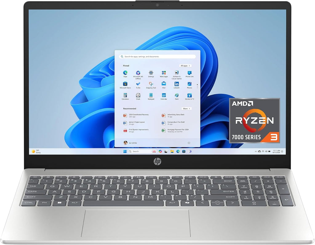 HP 15.6 inch Laptop, HD Touchscreen Display, AMD Ryzen 3 7320U, 8 GB RAM, 128 GB SSD, AMD Radeon Graphics, Windows 11 Home in S Mode, Natural Silver, 15- fc0099nr