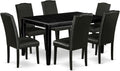 East West Furniture DUEN7-BLK-69 7 Piece Dining Table Set Consist of a Rectangle Kitchen Table and 6 Black Faux Leather Parson Dining Chairs, 36x60 Inch, Black