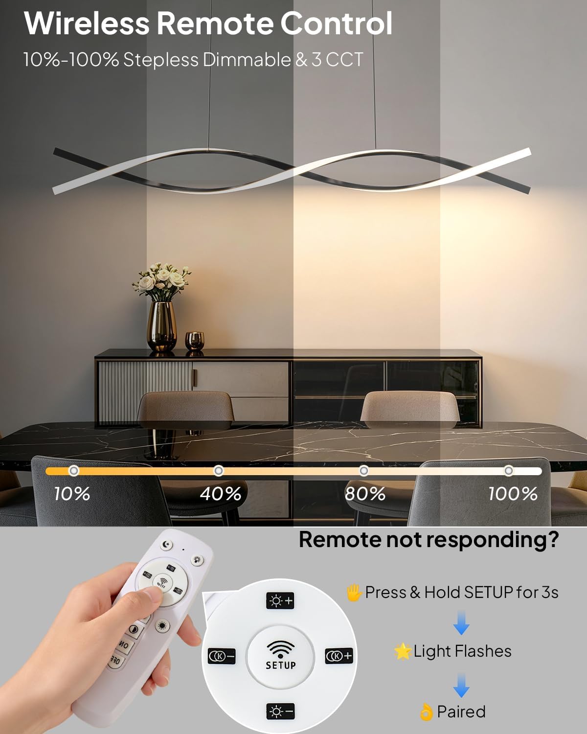 39.4in Modern Chandeliers for Dining Room, 3000K-6000K Adjustable & 10%-100% Dimmable Island Lights for Kitchen, Dining Table Lights Over Dining Areas, Workbench