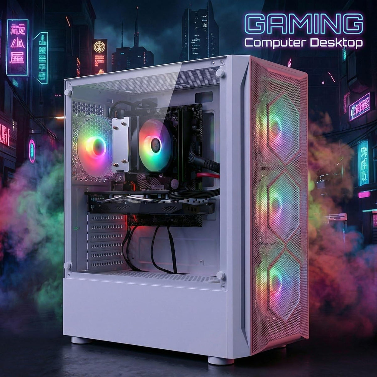STGAubron Gaming Desktop PC, Intel Core i7 3.4G up to 3.9G, 32G RAM, 1T SSD, Radeon RX 5700 8G GDDR6, WiFi 6, BT 5.0, RGB Fan x 4, Windows 11 Home