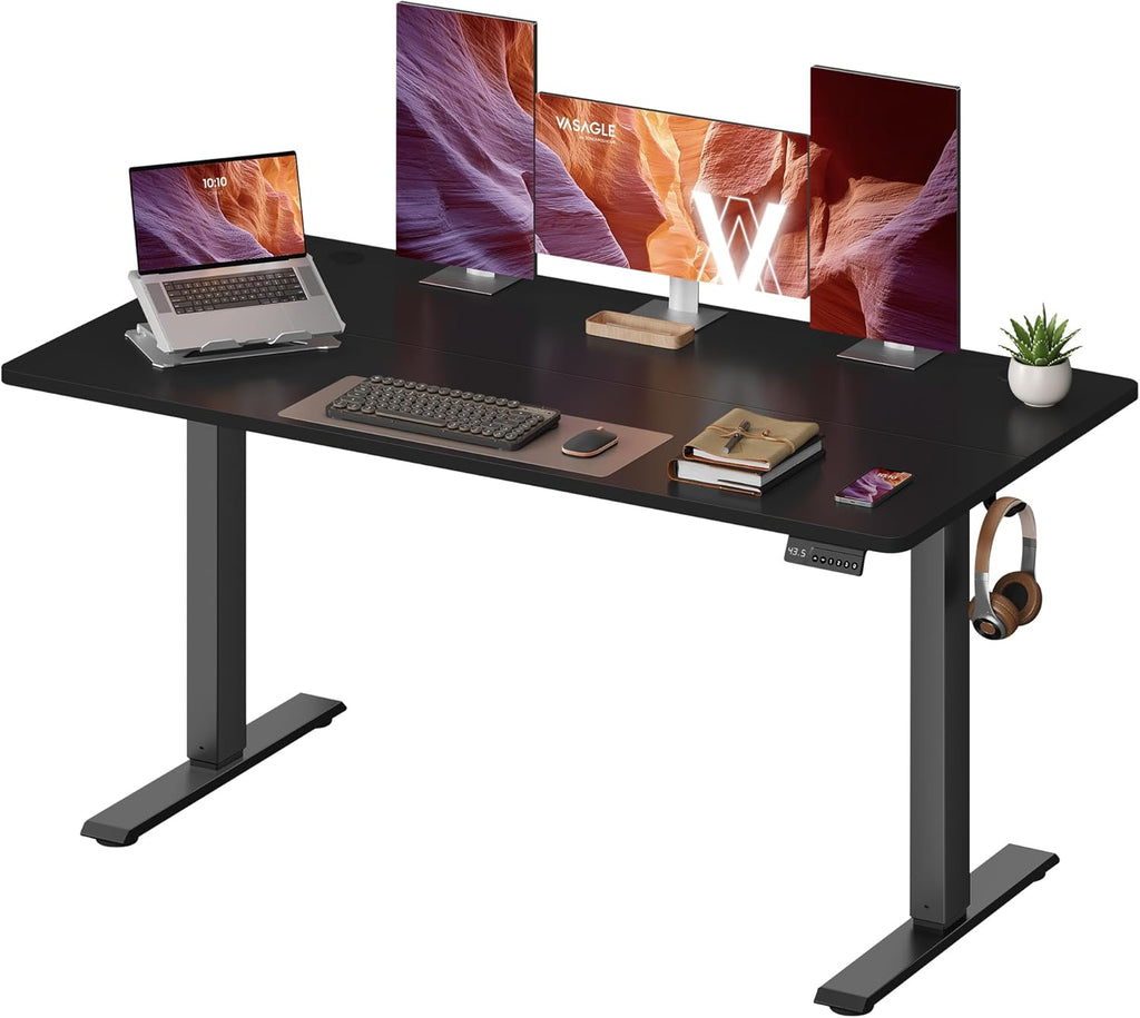 VASAGLE Electric Standing Desk, 55.1 x 27.6 Inches Height Adjustable Desk, Sedentary Reminder, 4 Memory Heights, for Home Office, Ink Black ULSD315BZ020S