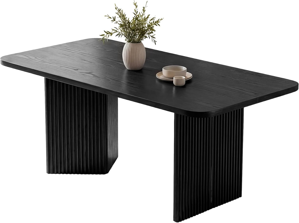 LITTLE TREE 63" Rectangle Dining Table, Modern Kitchen Table for 4-6 People, Large Dinner Table with Thick Sturdy Base for Kitchen, Dining Room (Black, MDF)