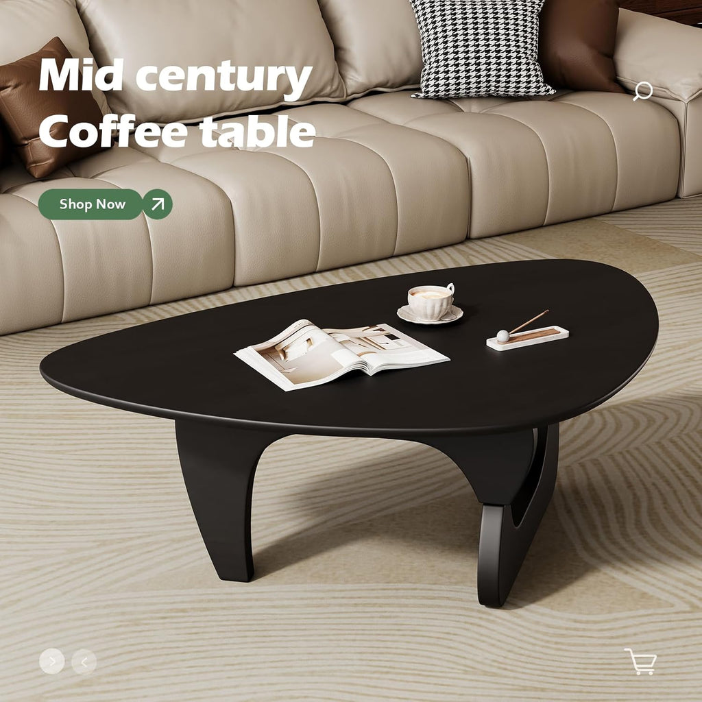 Mid Century Modern Coffee Table - Black Wooden Coffee Table for Living Room,Center Table Suitable for Bedroom Living Room Reception Office Tables (Black, Small 34.5 * 23.5 * 16in)
