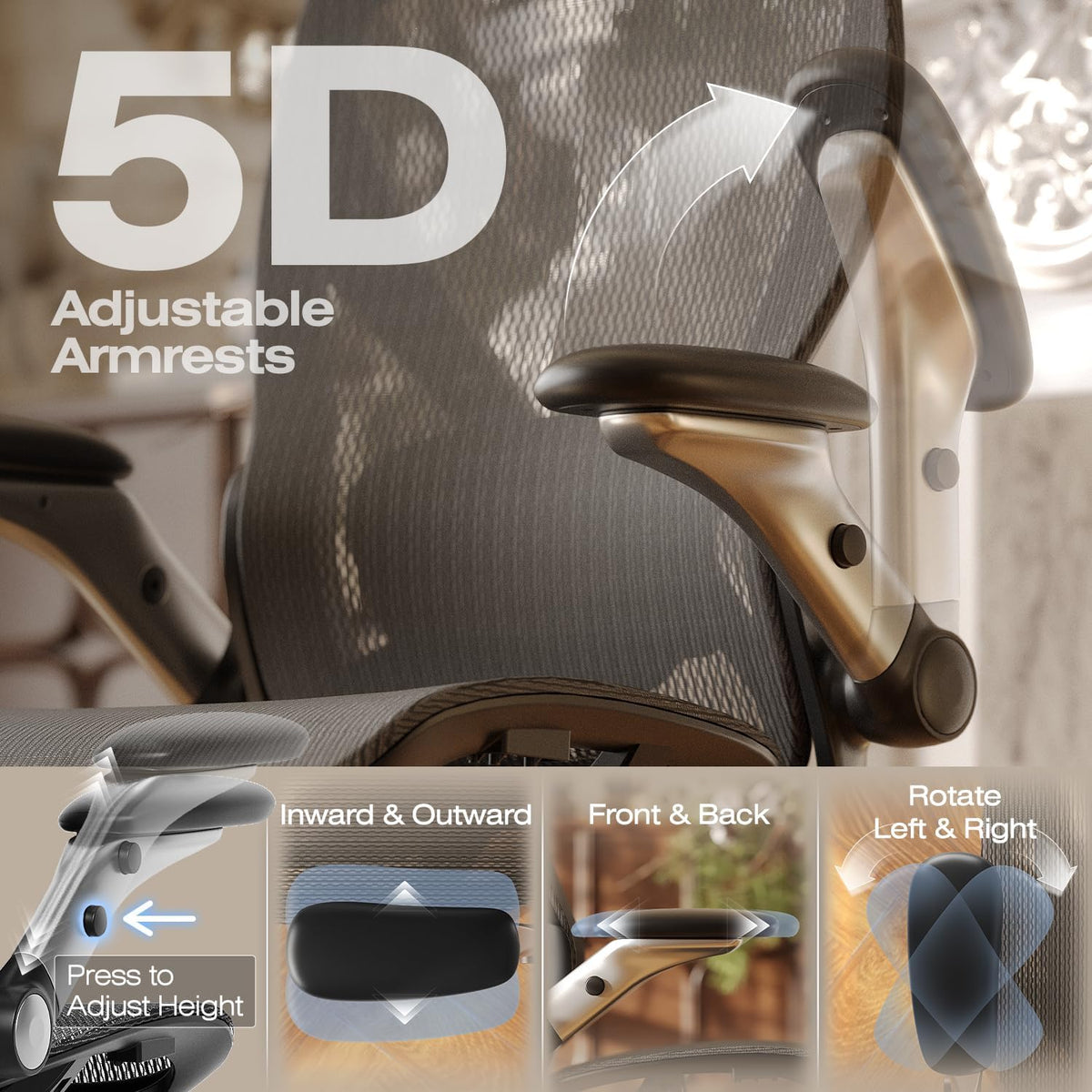 ELABEST X100 Ergonomic Mesh Office Chair with Footrest, Big and Tall Hone Desk Chair with 5D Flip-Up Arms, Adjustable 3D Lumbar Support,Gaming & Executive Computer Chairs