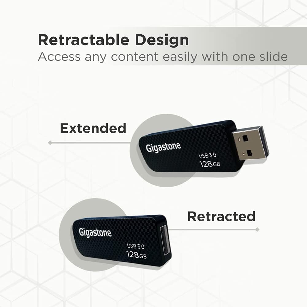 GIGASTONE 128GB Flash Drive (5 Pack) Z30 USB 3.2 Gen 1, 100MB/s Ultra Fast, Keychain Loop, Carbon Fiber Style, Push-Pull Design, Data Storage, Backup for PC/Mac/TV/Car, USB 2.0/3.0/3.1 Compatible