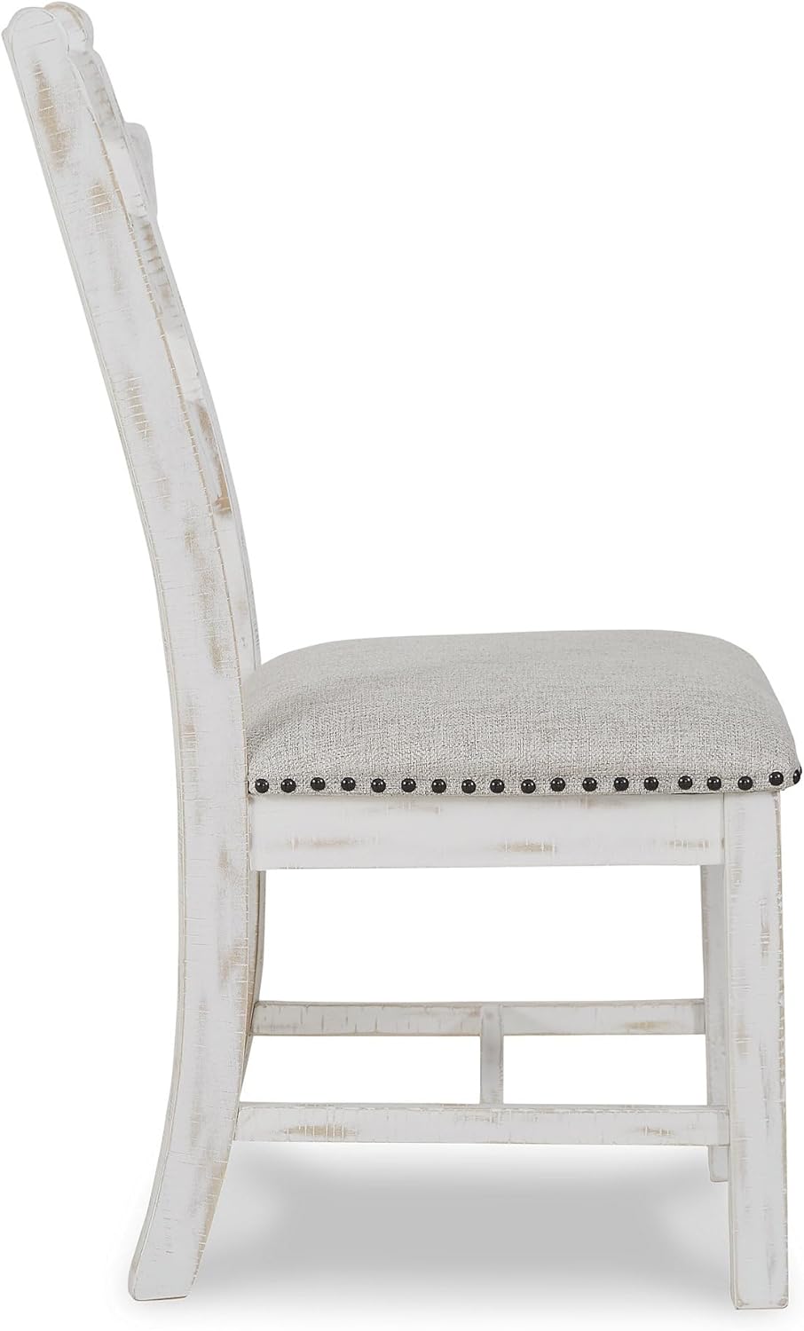 Signature Design by Ashley Valebeck Farmhouse Cushioned Dining Chair, 2 Count, Nailhead Trim, Fabric Upholstery, Solid Wood, 39" Seat Height, Whitewash