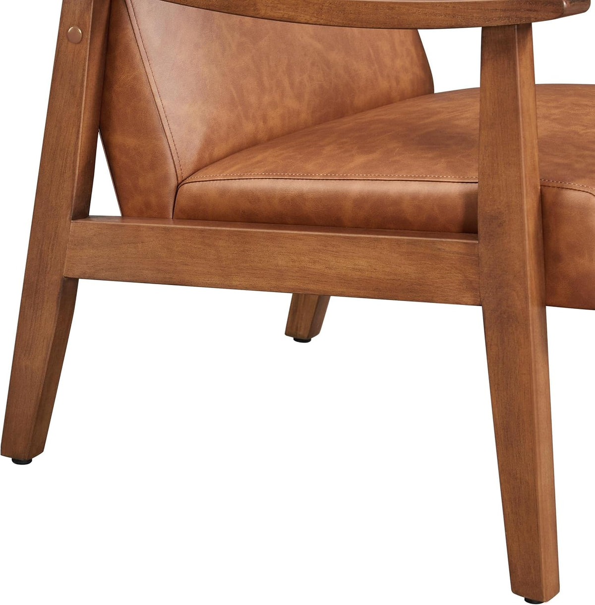 Yaheetech PU Leather Accent Chair, Mid-Century Modern Armchair with Solid Wood Legs, Reading Leisure Chair for Living Room Bedroom Waiting Room, Light Brown, Set of 2