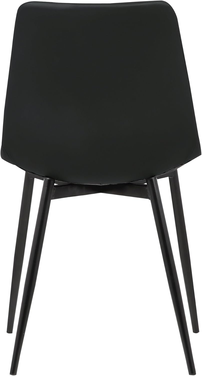 Armen Living Monte Mid Century Modern Dining Accent Chair for Table Kitchen Desk Vanity in Black Faux Leather with Black Metal Legs