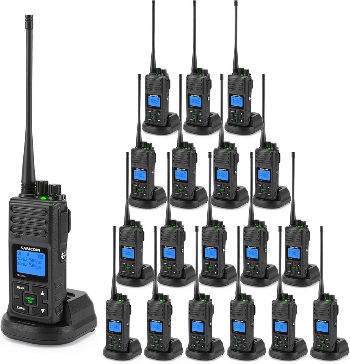SAMCOM 2 Way Radios Walkie Talkies,Rechargeable Long Range Two Way Radio,5 Watts Commercial Handheld UHF Radios with 2 Pin Earpiece,1500mAh Battery for School Warehouse Church,19 Packs
