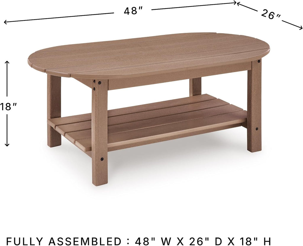Signature Design by Ashley Cliffs Beach Outdoor Coffee Table with Weather-Resistant MEGA-TUFF HDPE Slatted Top, Patio and Poolside Seating Areas, 48" W x 26.25" D x 18" H