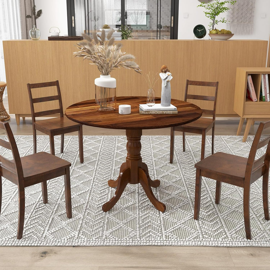 Giantex Round Dining Table, 39" D X 29" H, Rubber Wood Pedestal Table W/Round Tabletop & Curved Trestle Legs, 4-Person Dinner Table for Kitchen, Dining Room, Restaurant (Walnut)