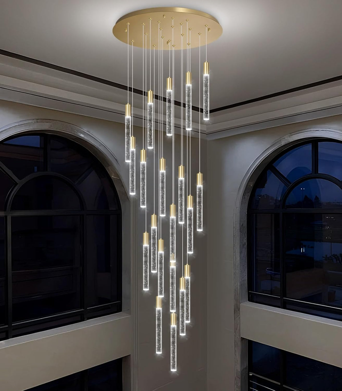 HAIXIANG 13ft Long Crystal Chandelier for Living Room, Dining Room, Entryway, Kitchen, Hotel - Gold