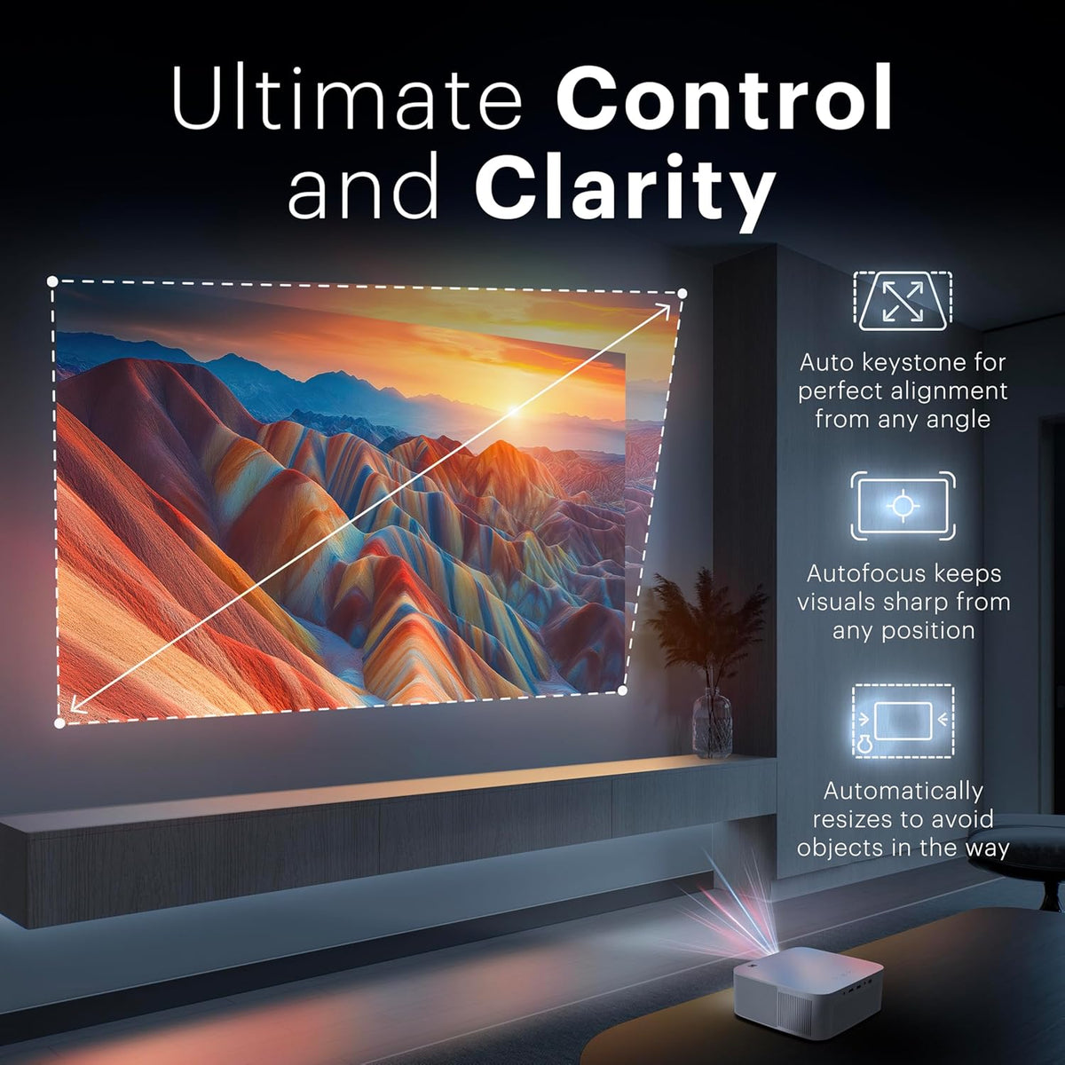 KODAK Flik X20 1080p Smart Projector - White - Built-In ATV Dongle & Smart Projector Apps - Android TV 12 & Google Assistant Remote for Home Theater - Full HD 1080p with HDR10+ & 4K Decoding