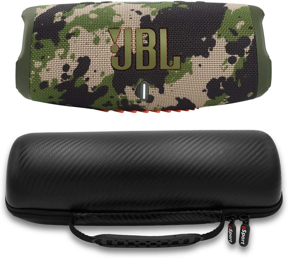 JBL Charge 5 Waterproof Portable Speaker with Built in Powerbank and gSport Carbon Fiber Case (Green Camo)