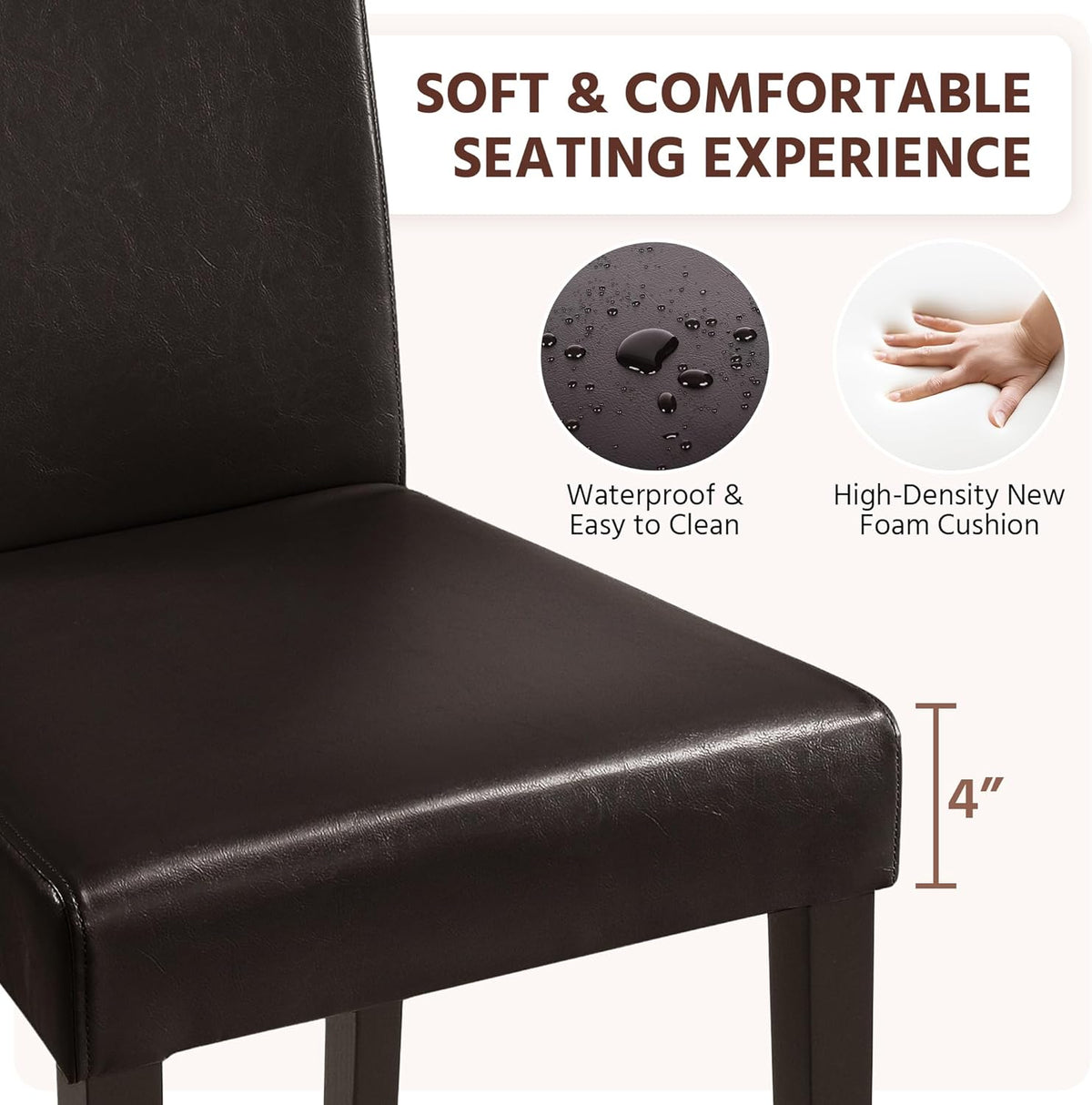 Yaheetech Dining Chairs Set of 4 PU Leather Dining Room Chairs with Waterproof Surface and Wood Legs for Kitchen Restaurant and Living Room, Dark Brown