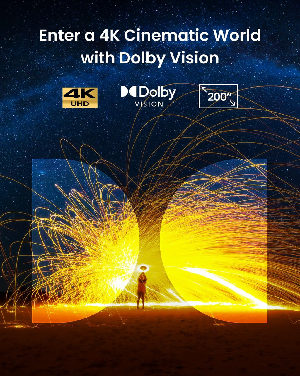 NEBULA Cosmos 4K SE Smart Projector, Nebulamaster, High-Brightness with Dolby Vision, 200" Screen, 1800 ANSI Lumens, HybridBeam, Enhanced Image Quality, GTV, Portable, for Gaming, Home, and Office Use