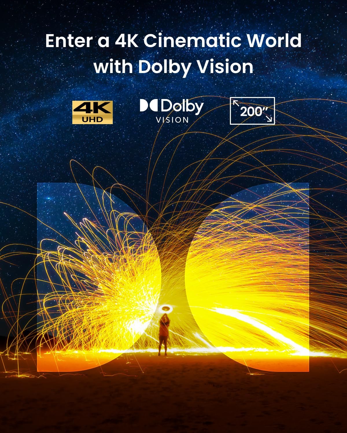 NEBULA Cosmos 4K SE Smart Projector, Nebulamaster, High-Brightness with Dolby Vision, 200" Screen, 1800 ANSI Lumens, HybridBeam, Enhanced Image Quality, GTV, Portable, for Gaming, Home, and Office Use