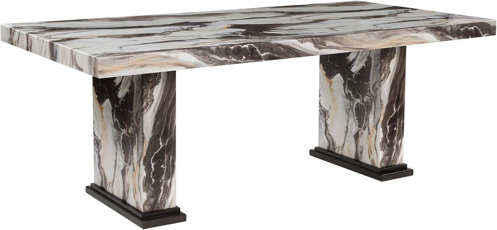 Signature Design by Ashley Jazmore Contemporary Dining Table with Double Pedestal Base, Dark Brown & Beige
