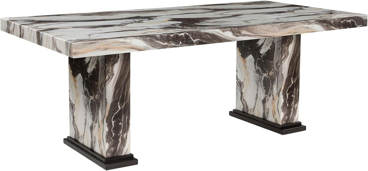 Signature Design by Ashley Jazmore Contemporary Dining Table with Double Pedestal Base, Dark Brown & Beige