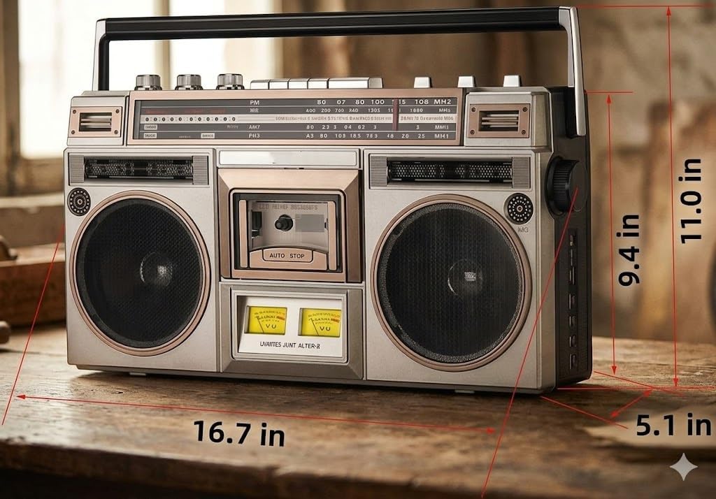 Retro Bluetooth Boombox Cassette Player with AM/FM/SW Radio, Classic 80s Portable Stereo Tape Recorder, Built-in 4000mAh Rechargeable Battery & AC Power, Supports USB/TF Card & Recording(Black)