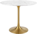 Modway Lippa 36" Mid-Century Dining Table with Round Artificial Marble Top in Gold White