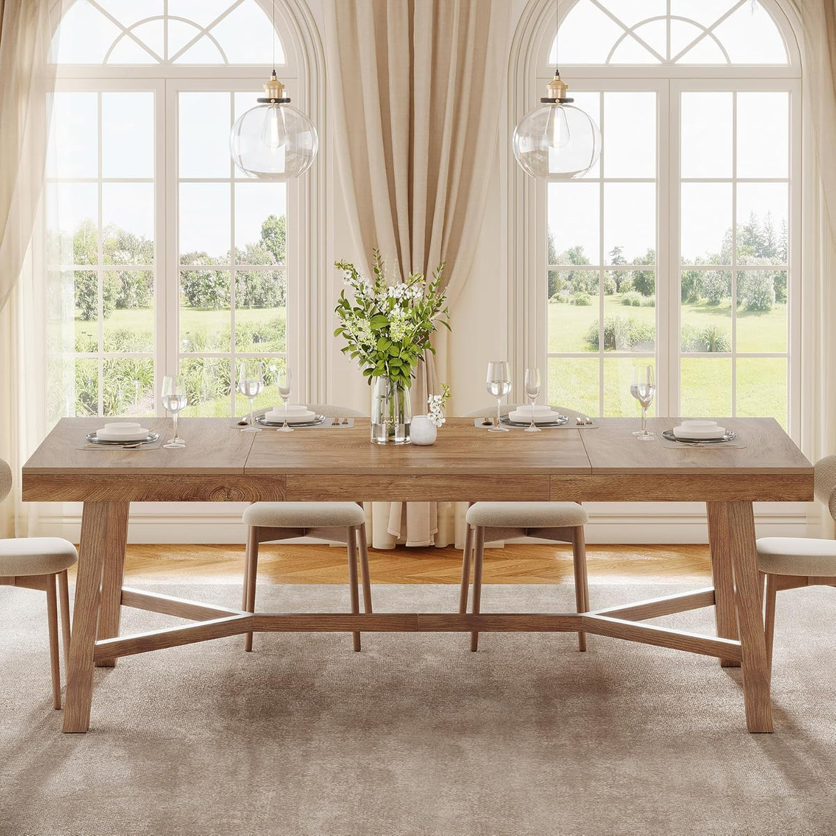 Tribesigns 70.9-Inch Dining Table for 6-8, Large Farmhouse Kitchen Table with Reinforced Metal Legs for Kitchen & Dining & Living Room, Natural
