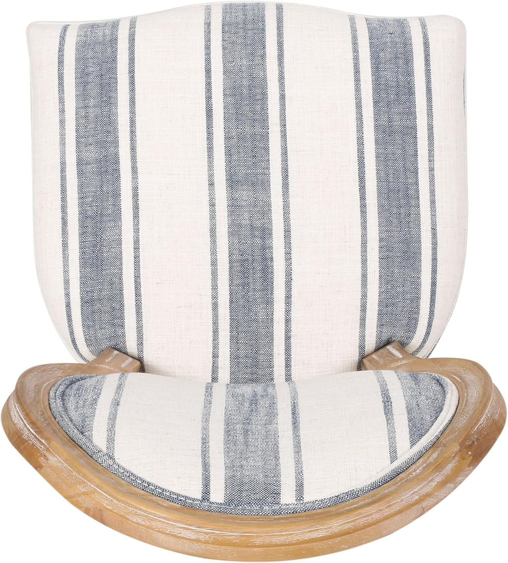 Christopher Knight Home Phinnaeus Dining Chair Set, Set of 4, Wood, Dark Blue Stripes + Light Beige + Natural