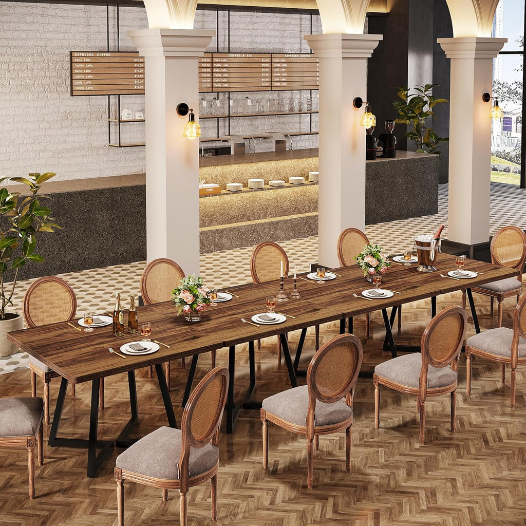 Tribesigns Square Commercial Dining Table Set of 6, 31.5" Heavy Duty Dinner Table with Metal Base, Wooden Kitchen Table for Restaurant, Cafe, Bakery, School, Apartment, Rustic Brown & Black