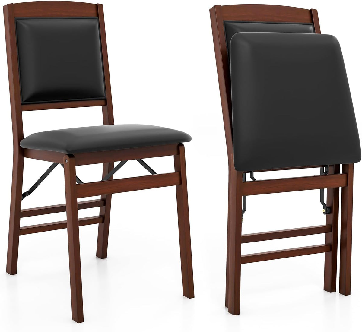 Giantex Folding Dining Chairs Set of 2, Foldable Wood Kitchen Chairs with Padded Seat, Solid Wood Frame, Max Load 400 Lbs, No Assembly Easy to Store Wooden Dining Chairs for Apartment, Small Space