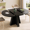 iPormis 43.3in-59in Extendable Round Dining Table for 4-6, Modern Wooden Kitchen Table for Dining Room, Adjustable Size Oval Circle Dinner Tables Furniture for Kitchen Living Room, Black