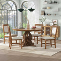 Merax Round Dining Table Set for 4, 42"-58" Extendable Kitchen Table Set with 4 Upholstered Chairs, Farmhouse Dining Table and Chairs Set for Kitchen, Dining Room, Living Room, Walnut