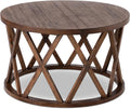 COZAYH Rustic Farmhouse Coffee Table, Round Coffee Table with X-Motifs Legs, Wood Textured Top, for Boho, French Country Decor, Brown