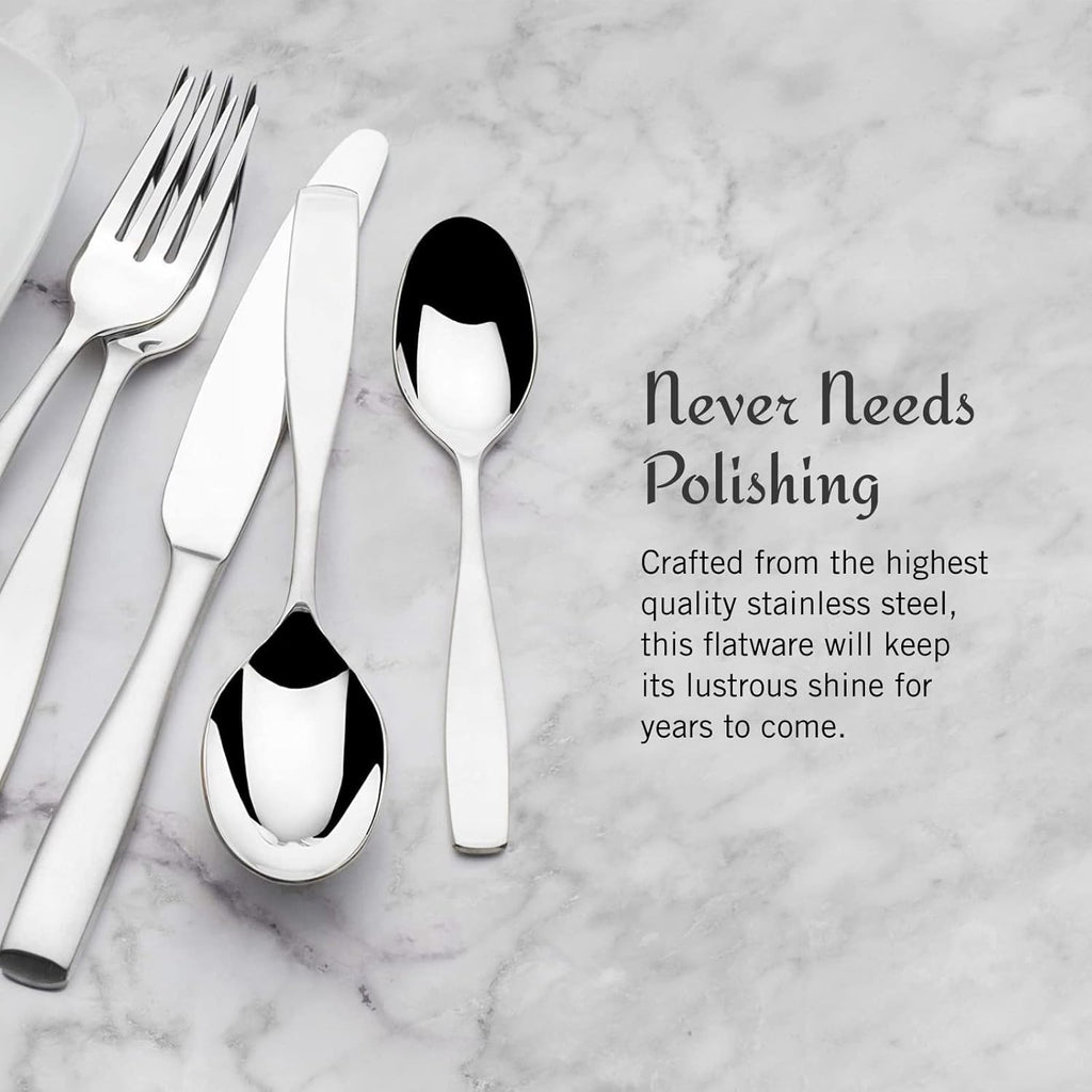 Mikasa Satin Loft 65-Piece Flatware Set, Service for 12, 18/10 Stainless Steel Silverware with Satin Finish, Includes Serving Utensils, Dishwasher Safe
