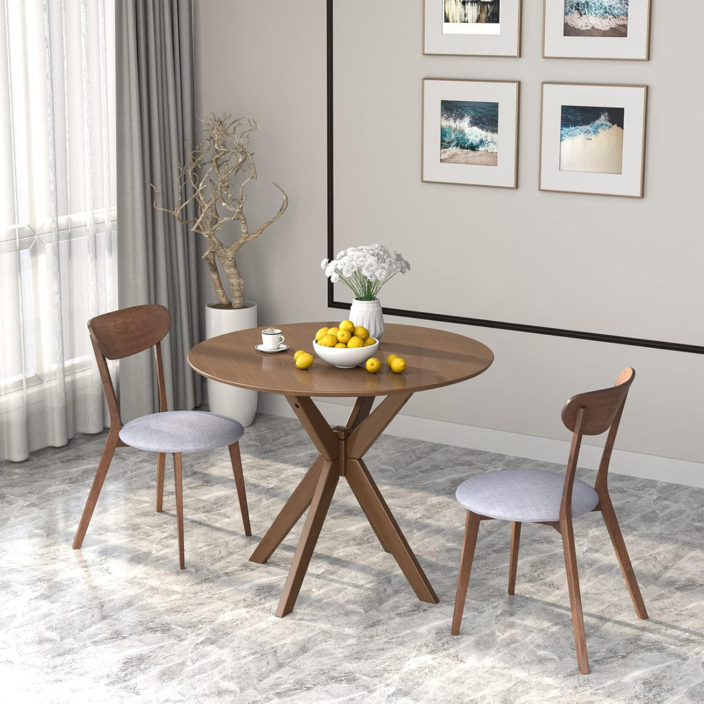 Giantex 3-Piece Dining Table and Chair Set, Wooden Kitchen Table Set, Farmhouse Round Kitchen Table and 2 Cushioned Dinette Chairs, Mid-Century Dining Table Set for Dining Room, Living Room