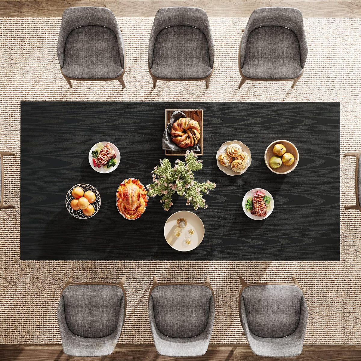Tribesigns Farmhouse Dining Table, 63-Inch Rectangular Kitchen Table with Strong Geometric Frame for Kitchen & Dining & Living Room (Black)