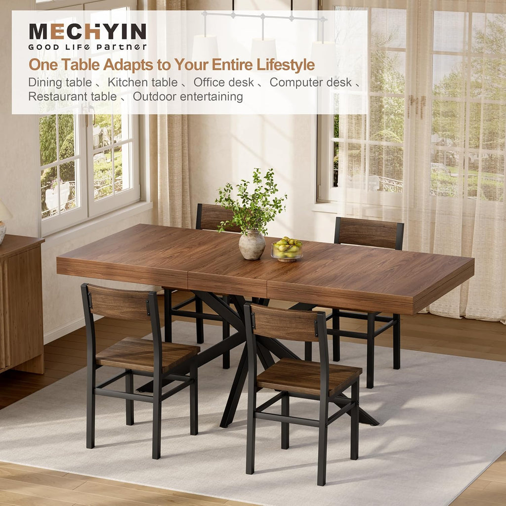 Extendable Dining Room Table for 4 6 8, 55"-70.9" Long Rectangle Kitchen Table,Wood Expandable Dining Table with Hidden Leaf & Storage, Space Saving, For Kitchen Dining Living Room, Farmhouse, Walnut