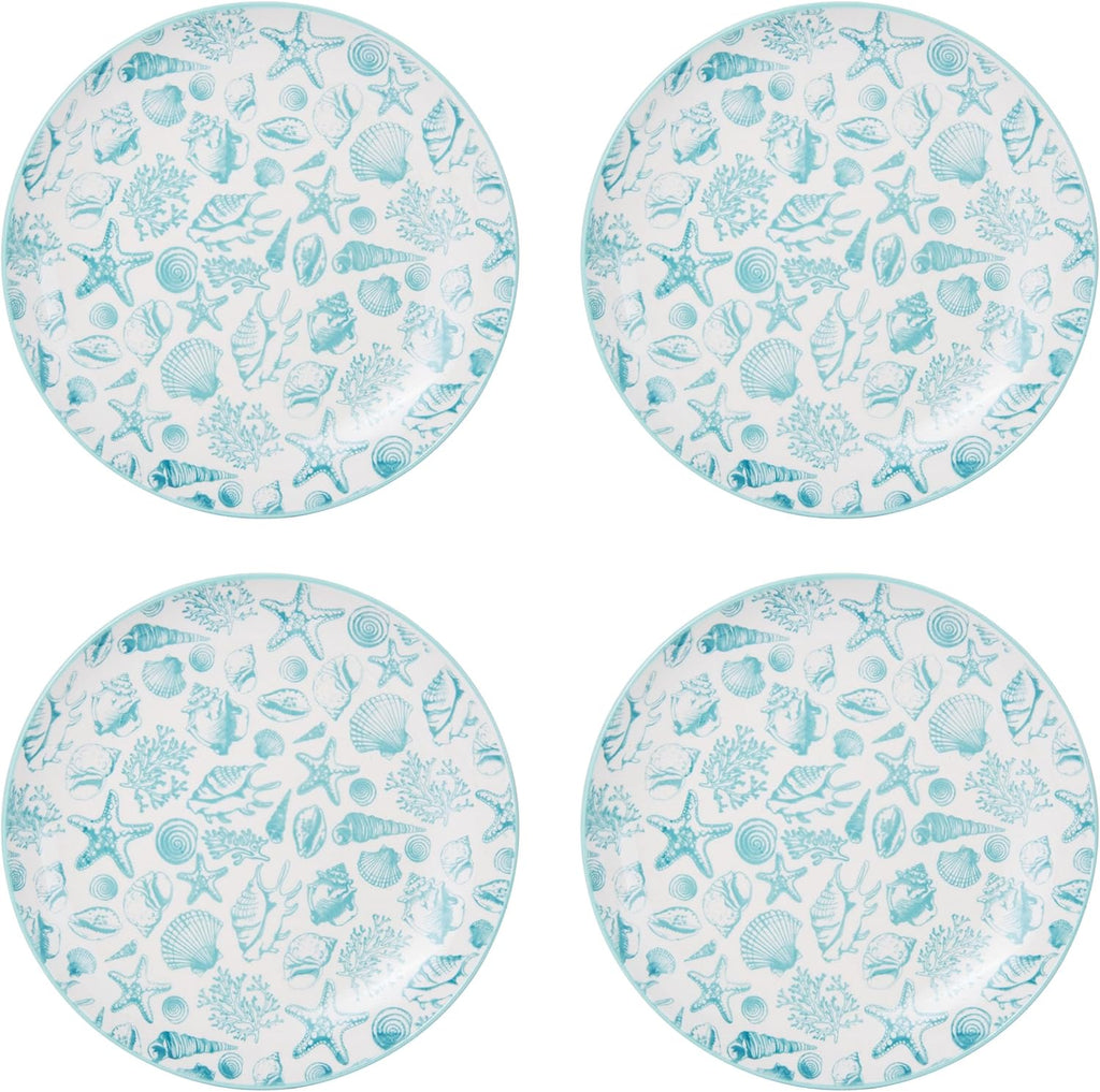 Pfaltzgraff Venice 16-Piece Stoneware Dinnerware Set, Service for 4, Aqua and White Color Combination, Durable and Chip Resistant, Microwave Safe