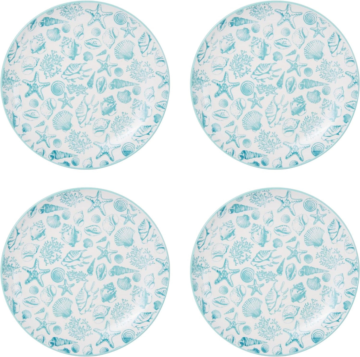 Pfaltzgraff Venice 16-Piece Stoneware Dinnerware Set, Service for 4, Aqua and White Color Combination, Durable and Chip Resistant, Microwave Safe