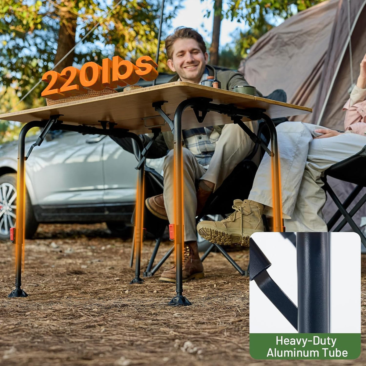 TIMBER RIDGE Bamboo Folding Camping Table, Portable RV Picnic Table with Adjustable Height (18.5"-26.5") & Aluminum Frame, Heavy Duty 220LBS Outdoor Dining for Tailgate Patio, Carry Bag Included