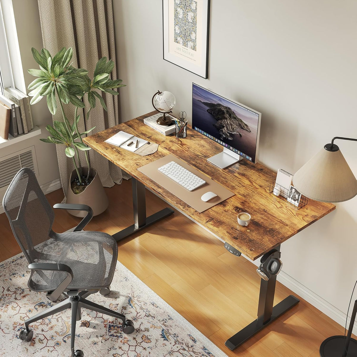 Agilestic Electric Standing Desk, 48 x 24 Inches Height Adjustable Desk, Sit Stand up for Work Office Home, Ergonomic Rising Computer Table with Memory Preset, Rustic Brown