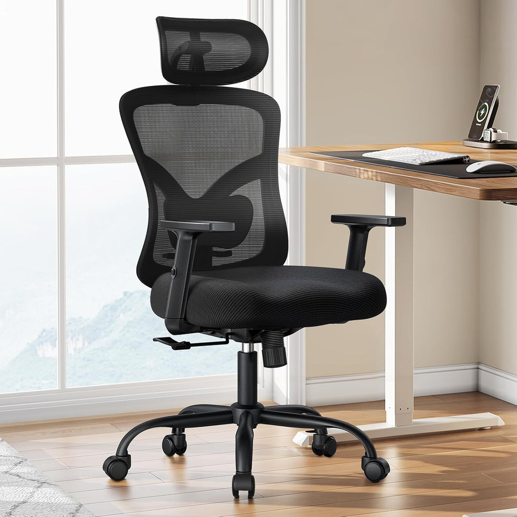 Marsail Ergonomic Office Chair Ergonomic Gaming Chair with Lumbar Support, 2D Headrest, Adjustable Armrests, Contoured Seat Cushion, Computer Desk Chair with Wheels for Home and Office
