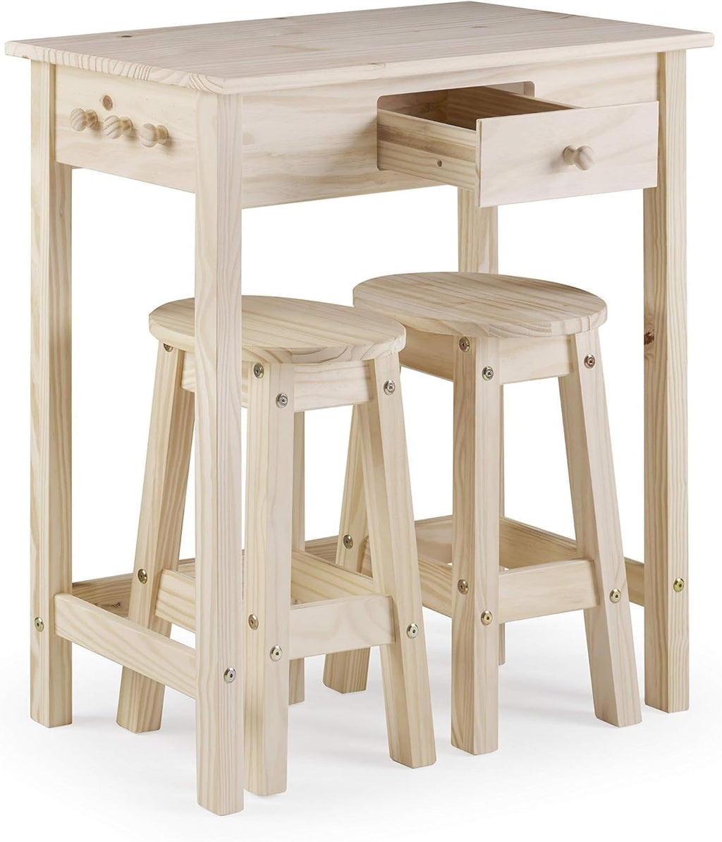From the Tree Furniture Breakfast Table Set with Stools, Solid Wood Kitchen Table and 2 Stools, Space-Saving Dining Set for Small Spaces, Apartments, Kitchen and Dining Room
