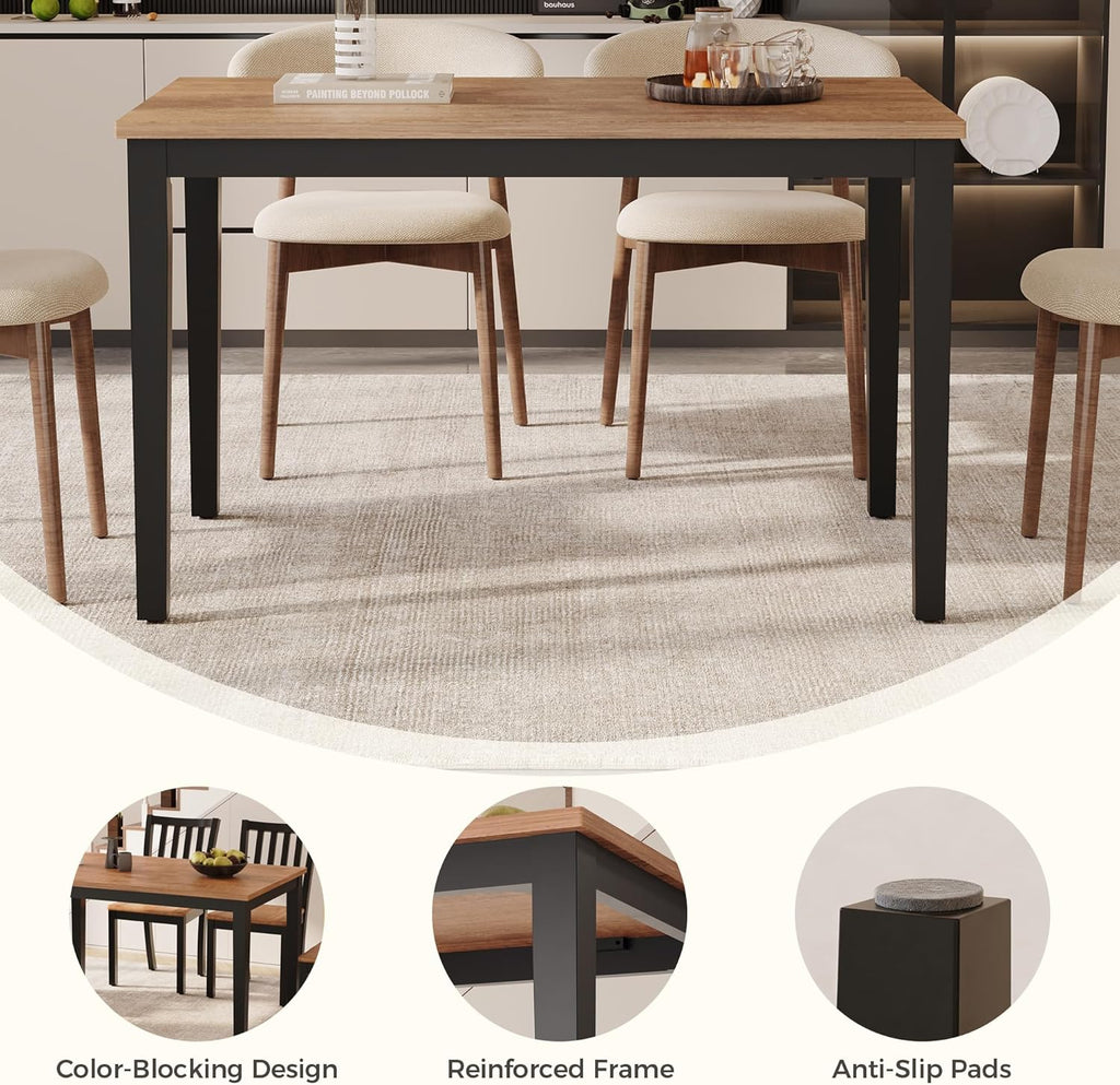 IRONCK Solid Wood Dining Table for 4, 45 Inch Rectangular Kitchen Table with Solid Wood Legs, Easy Assembly, Modern Dinner Table for Dining Room, Kitchen, Living Room (Only Table)