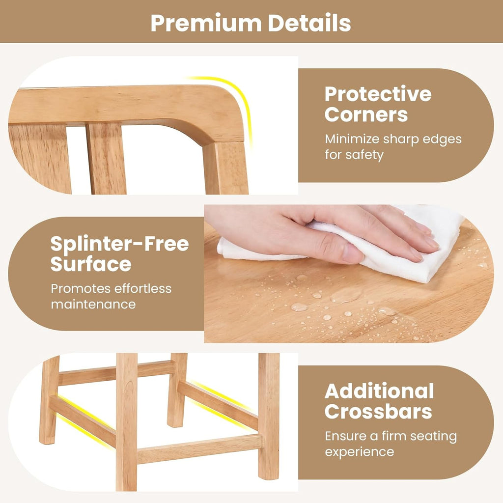 Giantex Wood Dining Chairs Set of 2, Rubber Wood Kitchen Chairs with Hollowed Backrest, Natural Dining Room Chair, Wooden Side Chairs for Living Room Restaurant