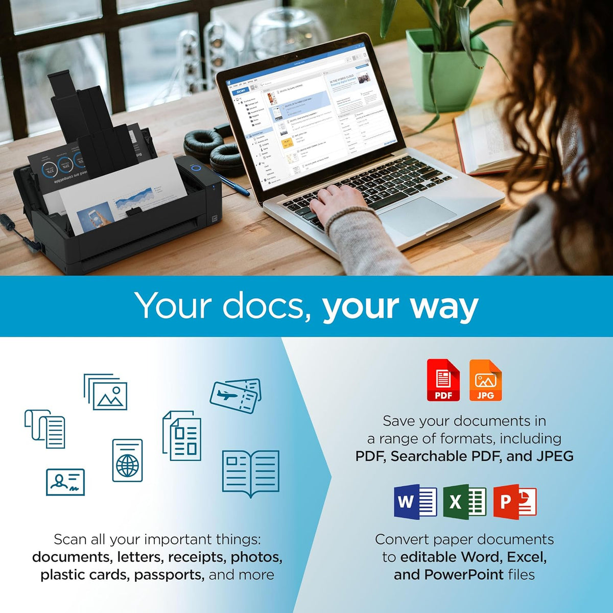 ScanSnap iX1300 Compact Wireless or USB Double-Sided Color Document, Photo & Receipt Scanner with Auto Document Feeder and Manual Feeder for Mac or PC, White