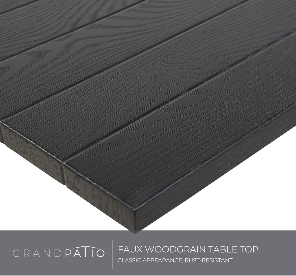Grand patio 5-Piece Patio Dining Set for 4, E-Coated Outdoor Dining Set Swivel Patio Dining Chairs with Olefin Cushions & 1 Black Square Faux Woodgrain Dining Table with 1.5”Market Umbrella Hole