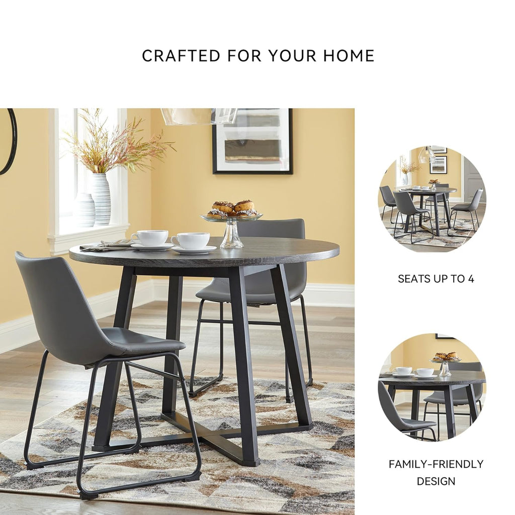 Signature Design by Ashley Centiar Mid Century Round Dining Room Table with Metal Legs, Gray & Black | Mid Century