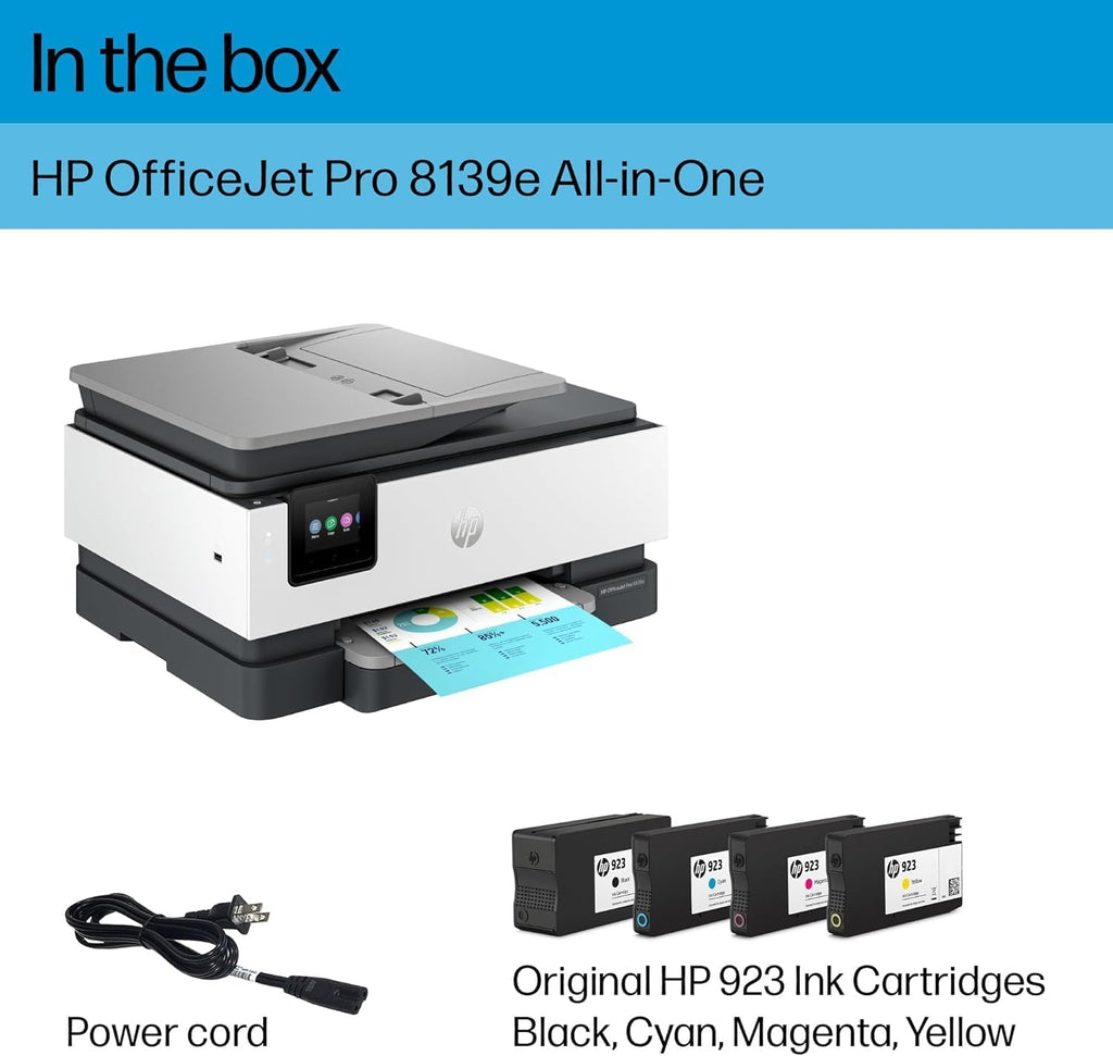 HP OfficeJet Pro 8139e Wireless All-in-One Color Inkjet Printer, Print, scan, Copy, fax, ADF, Duplex Printing Best-for-Home Office, 1 Year of Instant Ink Included (Renewed)