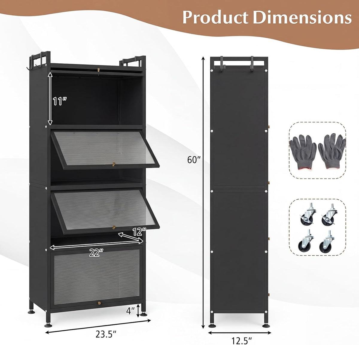 Giantex 5-Tier Kitchen Storage Cabinet, Mobile Microwave Stand with Flip-up PC Doors, Freestanding Kitchen Bakers Rack with 4 Rolling Casters, for Dining Room, Living Room and Study, Black