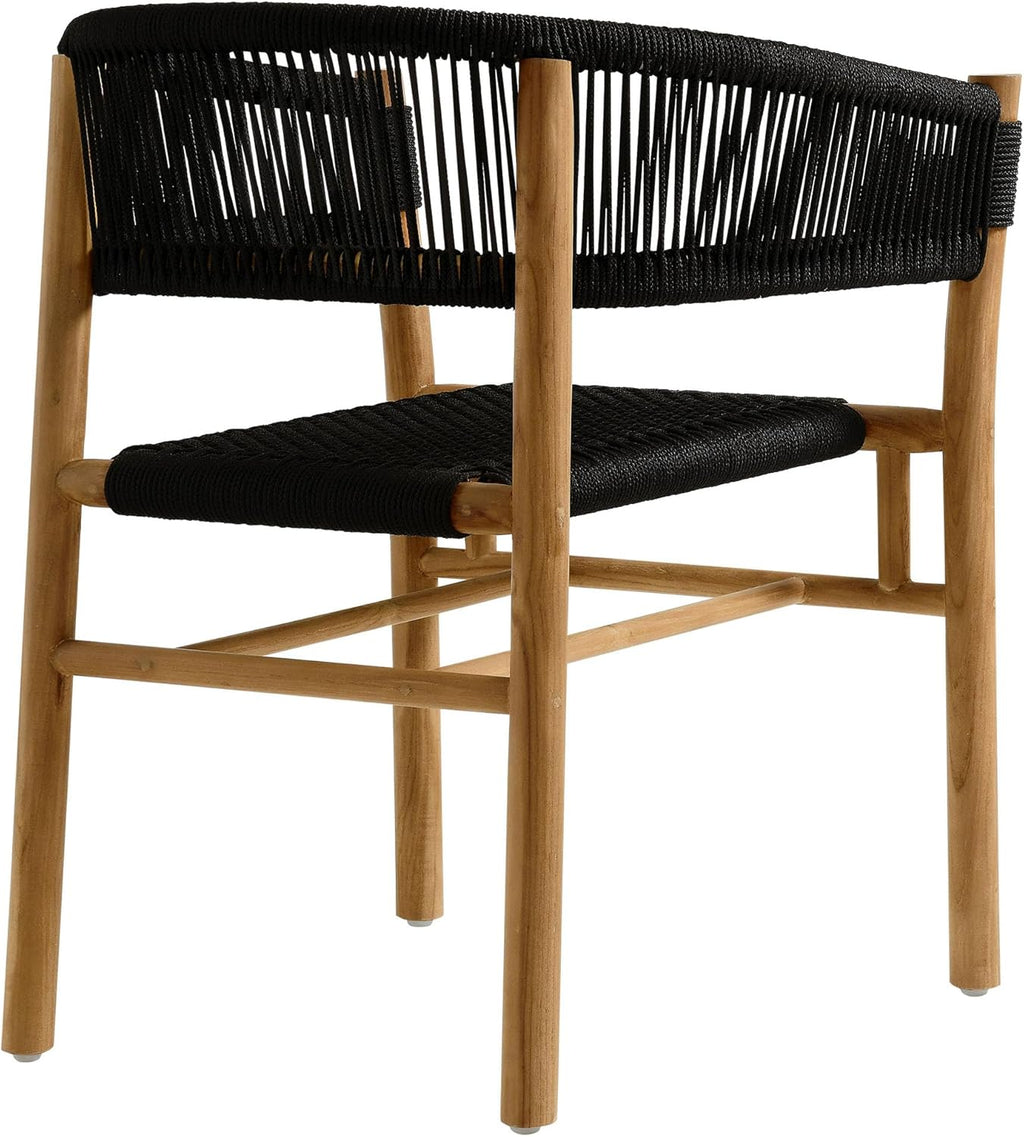 Modway Vienna Outdoor Patio Teak Wood Dining Armchairs with Curved Back Set of 2 in Natural Black – Weather-Resistant Woven Rope Patio Chairs – Stackable Outdoor Accent Chairs for Backyard, Garden